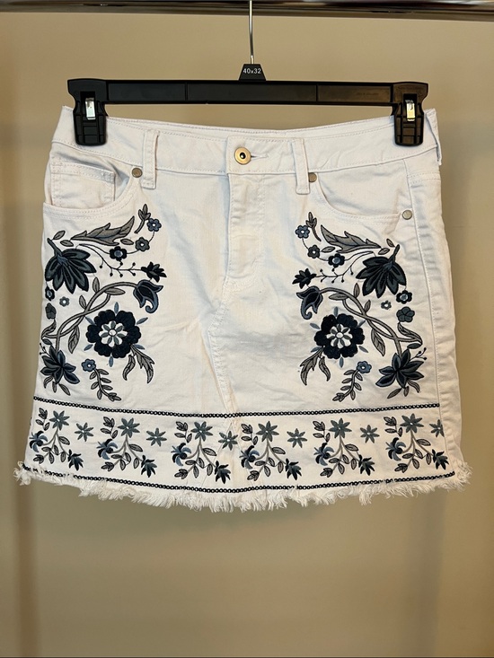 Altar'd State Dresses & Skirts - White Embroidered Denim Skirt with Blue Floral Accents